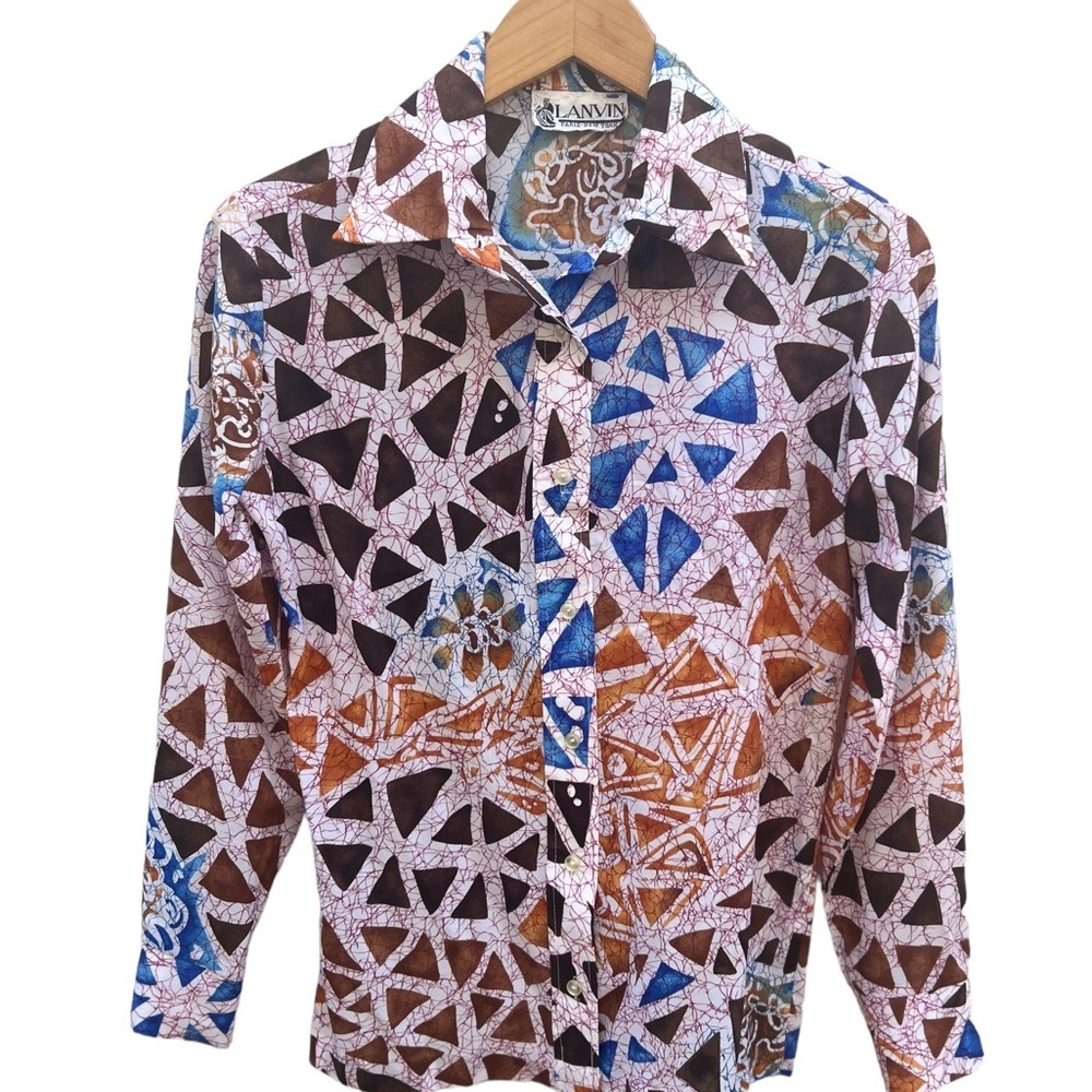Lanvin Vintage Geometric Print Button Down Shirt Size Small